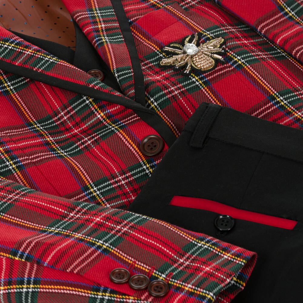 Romano-Boys Red & Black Tartan Suit | Childrensalon Outlet