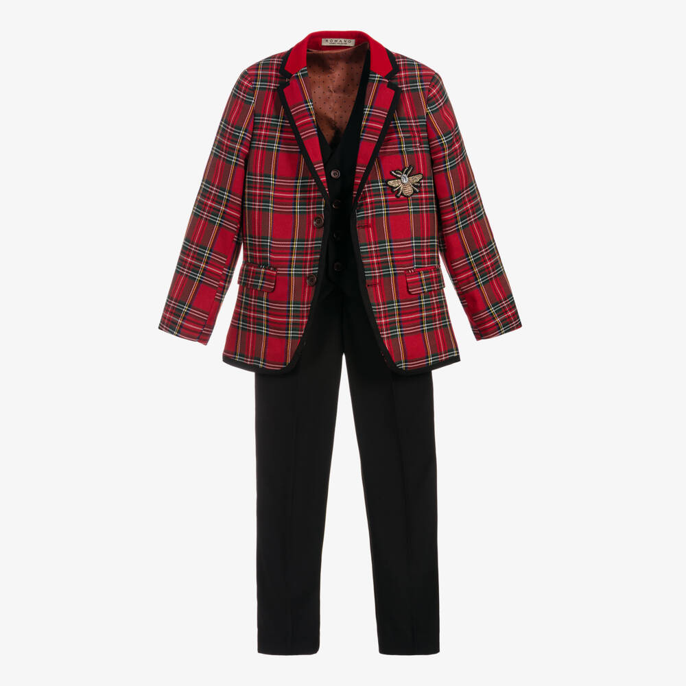 Romano-Boys Red & Black Tartan Suit | Childrensalon Outlet