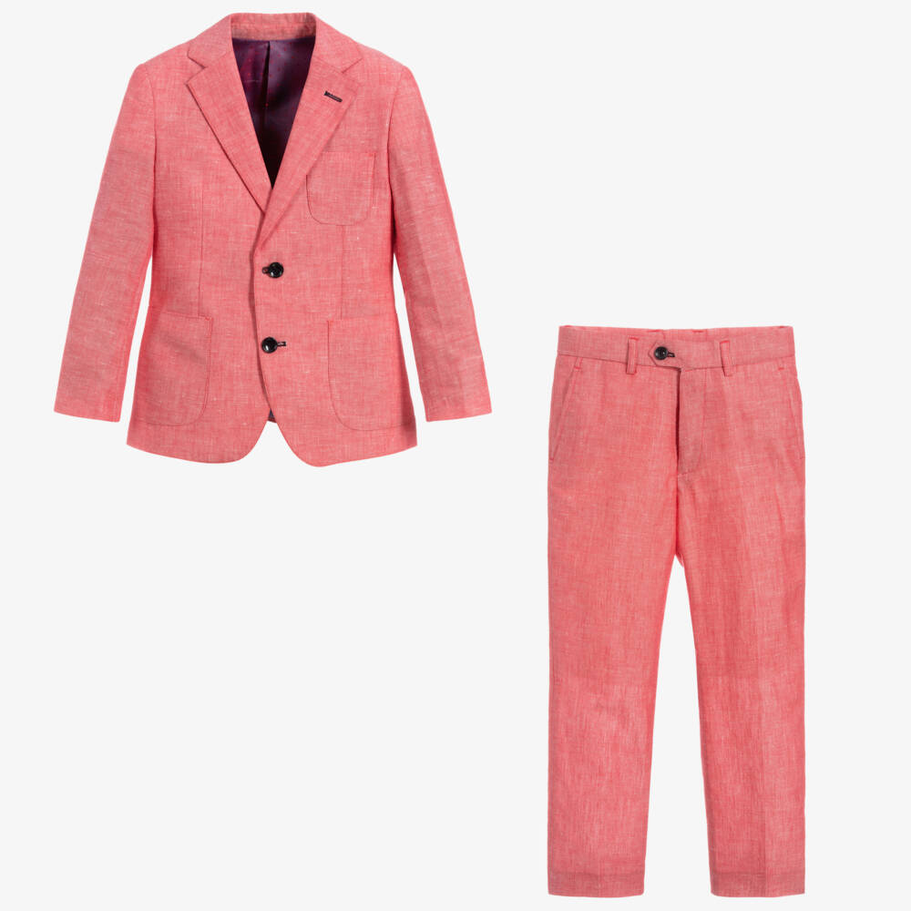 Romano-Boys Red Linen Suit | Childrensalon Outlet