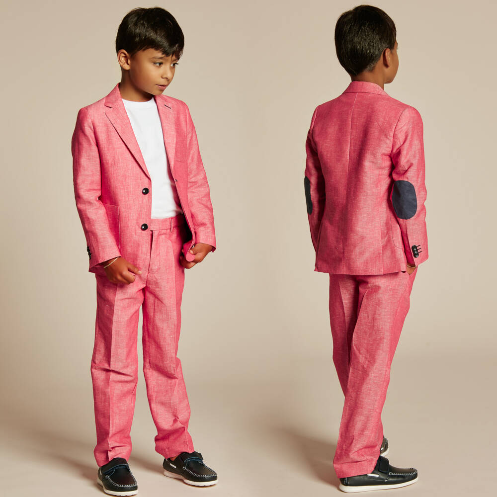Romano-Boys Red Linen Suit | Childrensalon Outlet