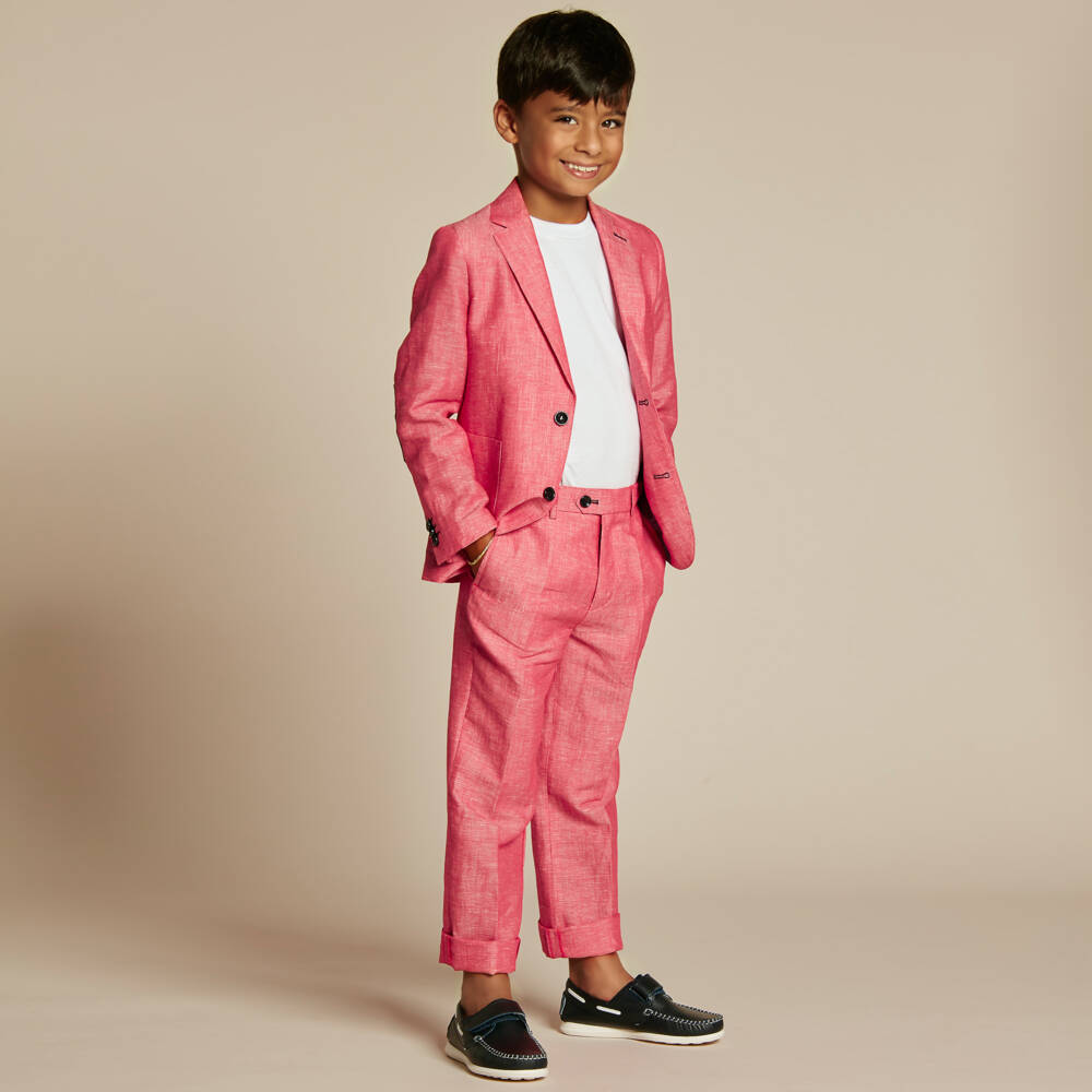 Romano-Boys Red Linen Suit | Childrensalon Outlet