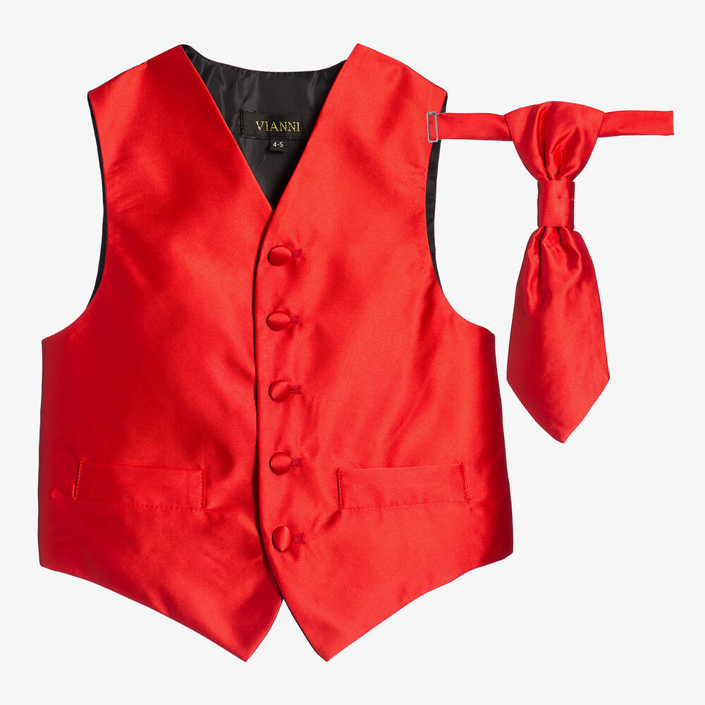 Romano Vianni - Boys Red Waistcoat & Adjustable Tie Set | Childrensalon