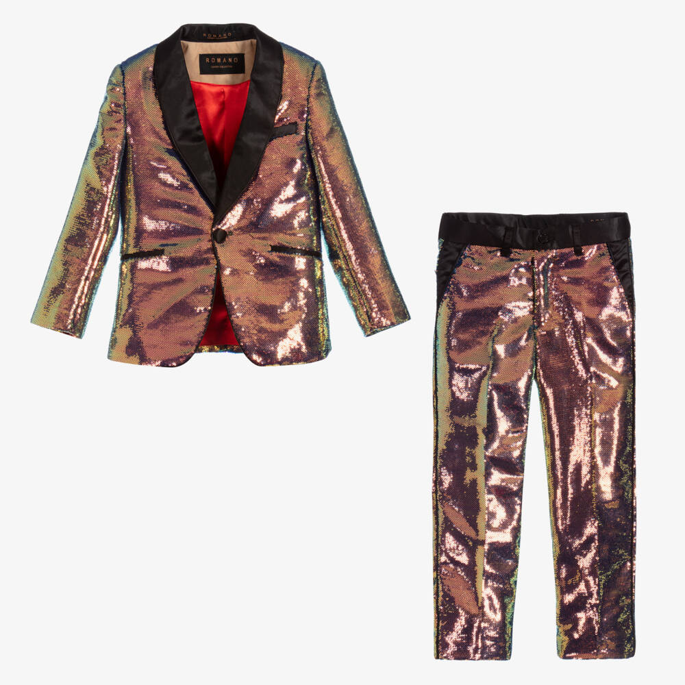 Romano-Boys Rose Gold Sequin Suit | Childrensalon Outlet