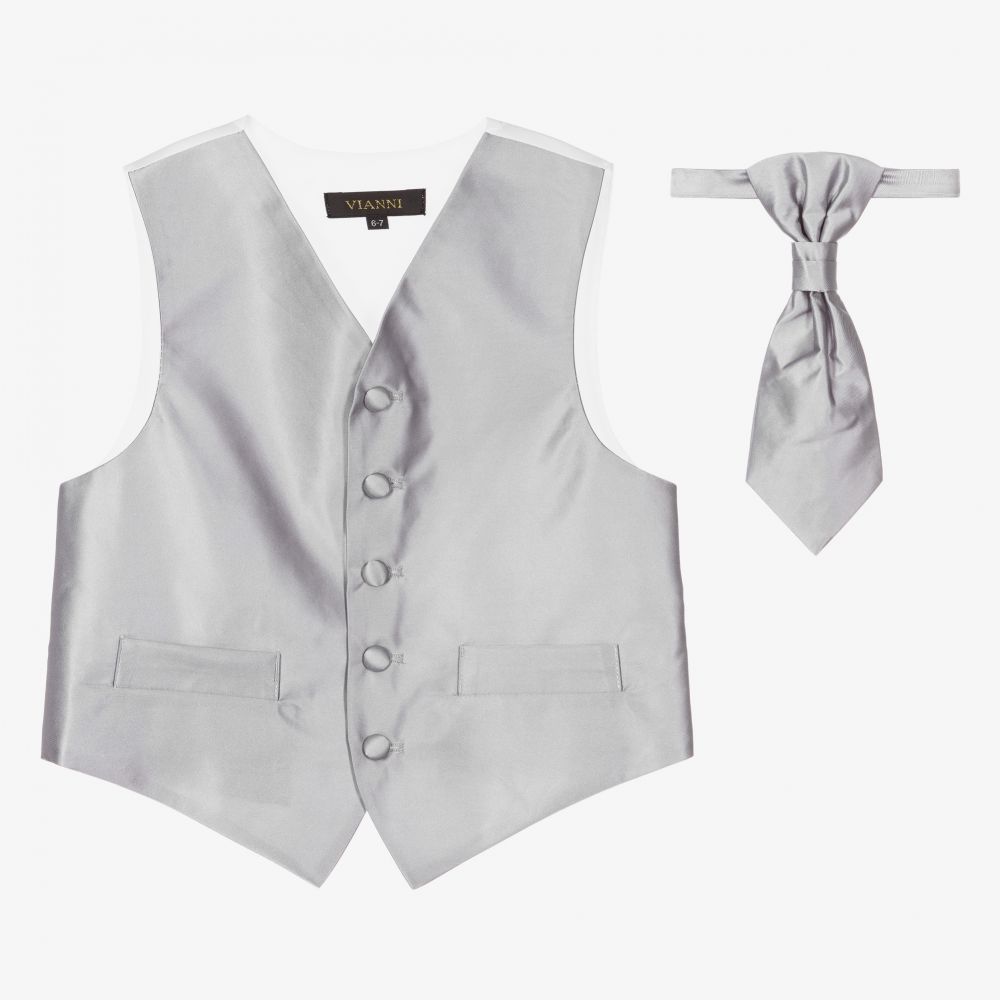 Romano Vianni - Серебристо-серый жилет с регулируемым галстуком для мальчиков | Childrensalon