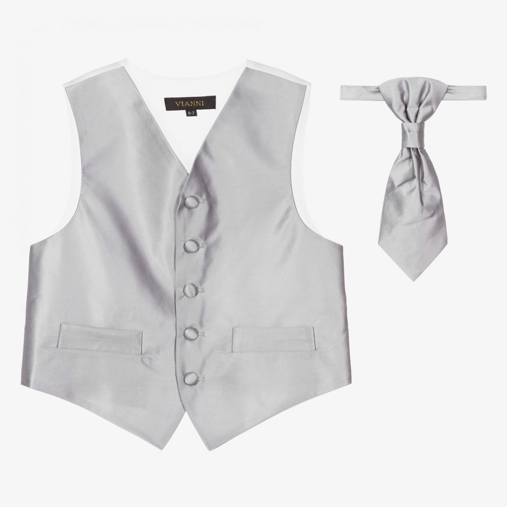 Romano Vianni - Ensemble cravate réglable et gilet gris argenté | Childrensalon