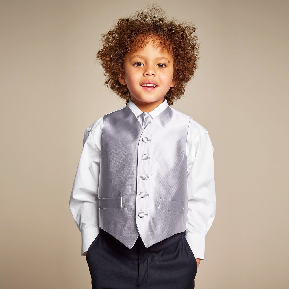 Romano Vianni Boys Silver Grey Waistcoat Adjustable Tie Set Childrensalon Outlet