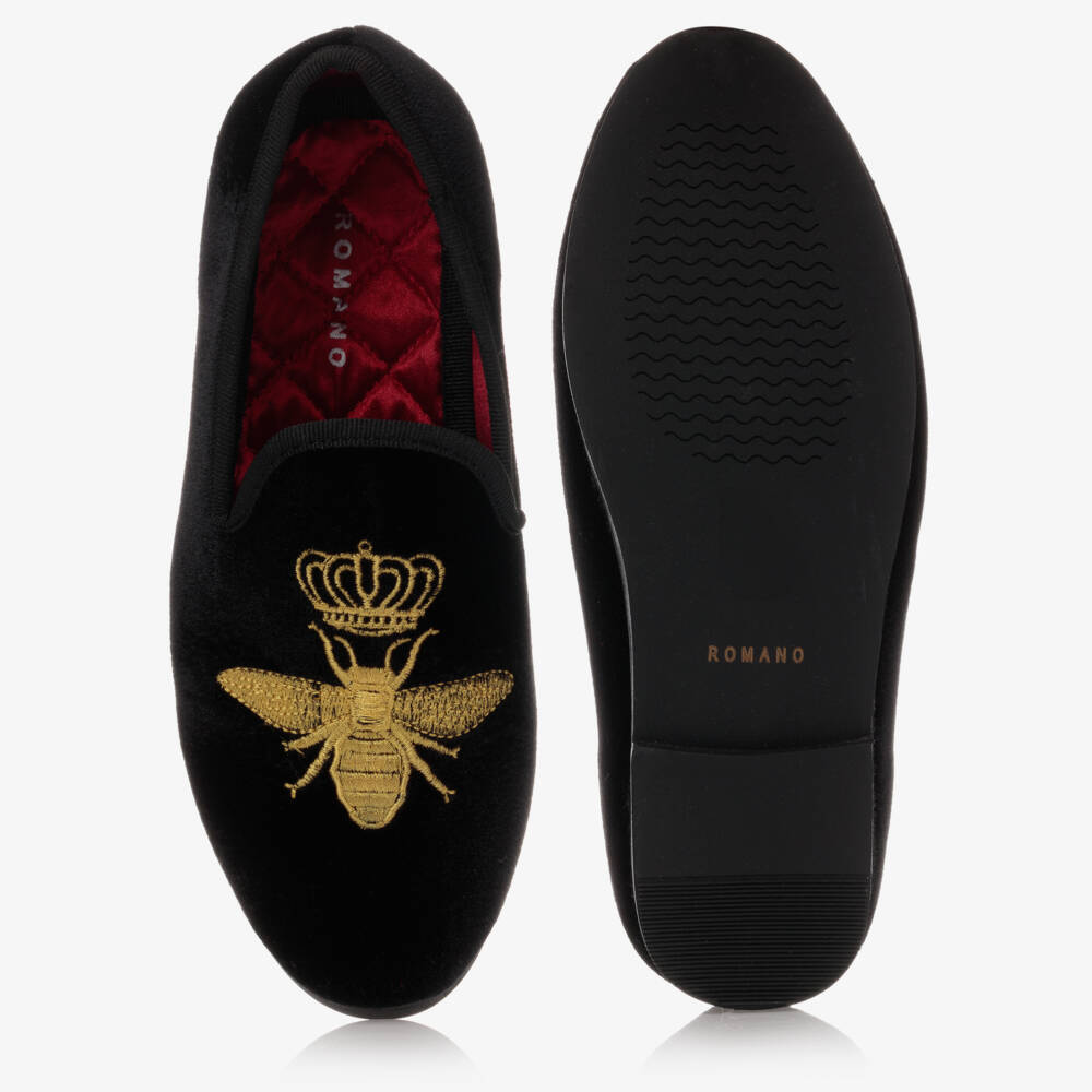 Romano-Boys Velvet Black Bee Loafers | Childrensalon Outlet