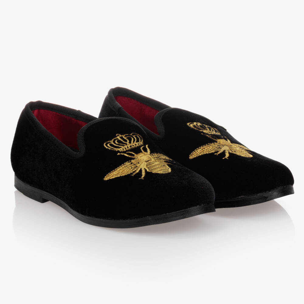 Romano-Boys Velvet Black Bee Loafers | Childrensalon Outlet