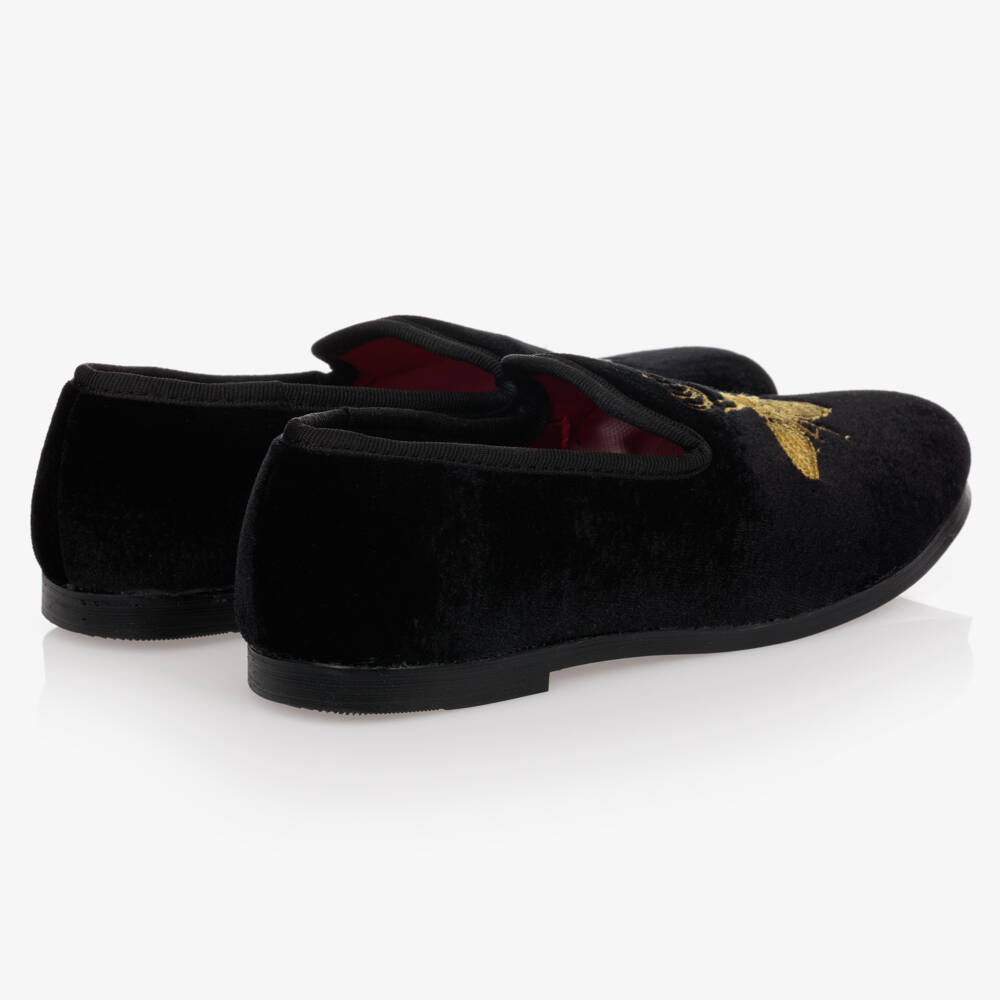 Romano-Boys Velvet Black Bee Loafers | Childrensalon Outlet