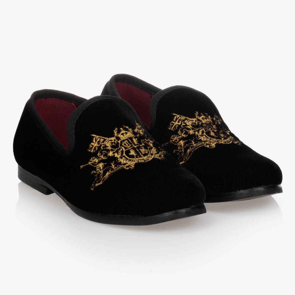 Romano-Boys Velvet Slip-On Crest Loafers | Childrensalon Outlet