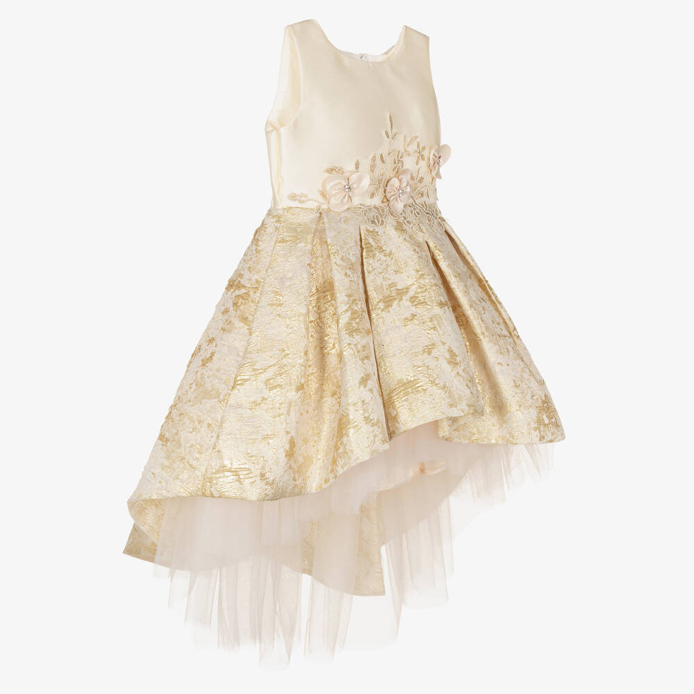 Romano-Girls Beige & Gold Brocade Dress  | Childrensalon Outlet
