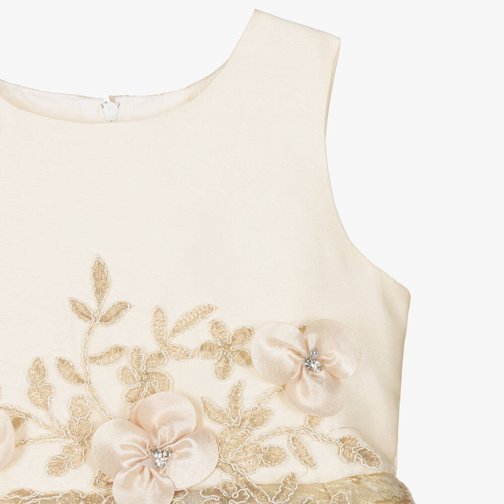 Romano-Girls Beige & Gold Brocade Dress  | Childrensalon Outlet
