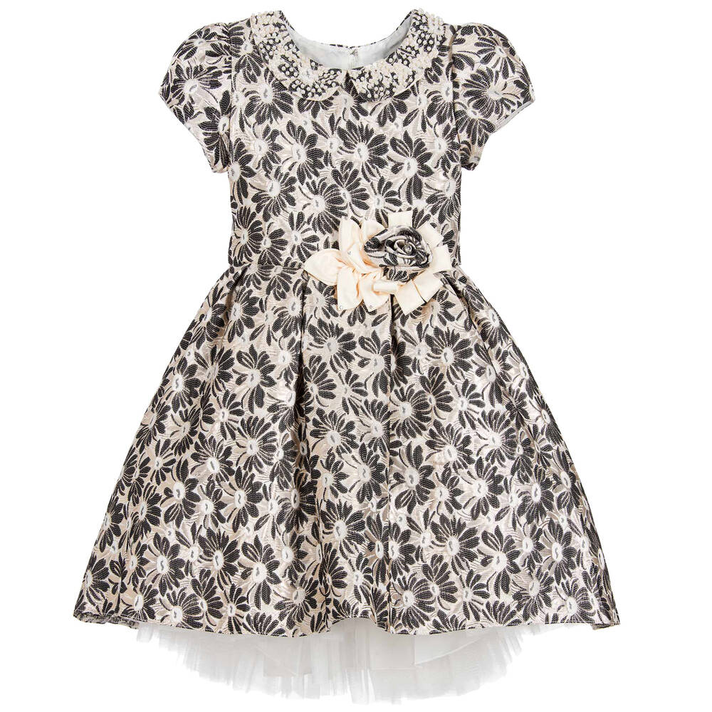 Romano - Черное парчовое платье в цветочек с сумочкой | Childrensalon