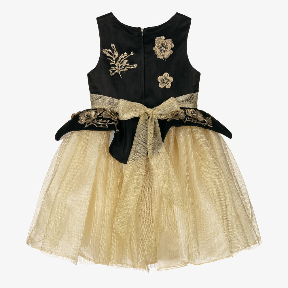 رومانو-فستان وحقيبة أورغانزا، ساتان وتول مطرز لون أسود وذهبي | Childrensalon Outlet