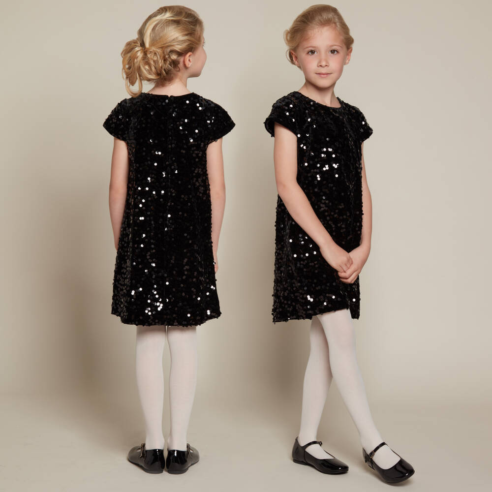 Romano-Girls Black Sequined Velvet Dress | Childrensalon Outlet