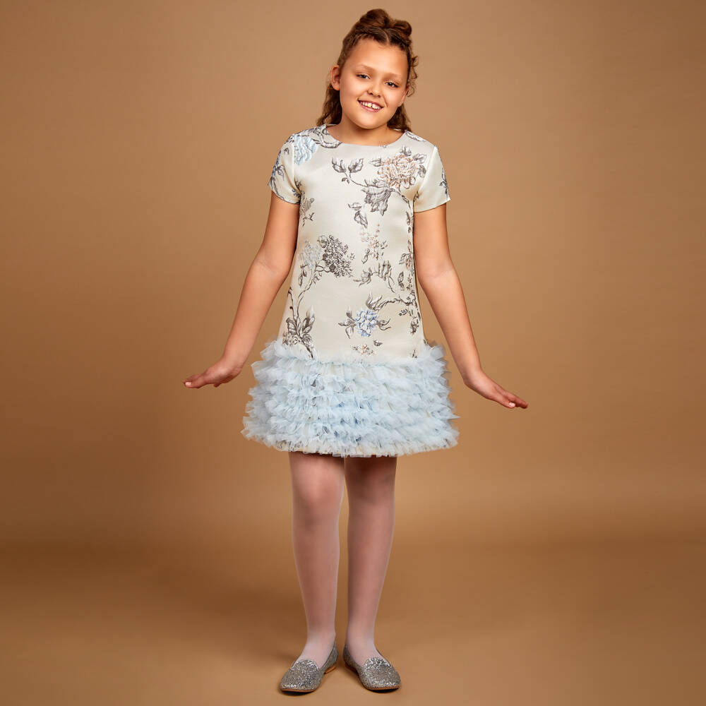Romano-Girls Floral Tulle Trim Dress | Childrensalon Outlet