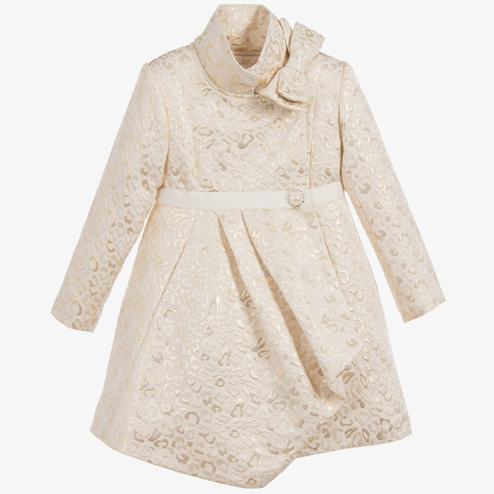 Romano Princess - Золотистое пальто из парчи для девочек | Childrensalon