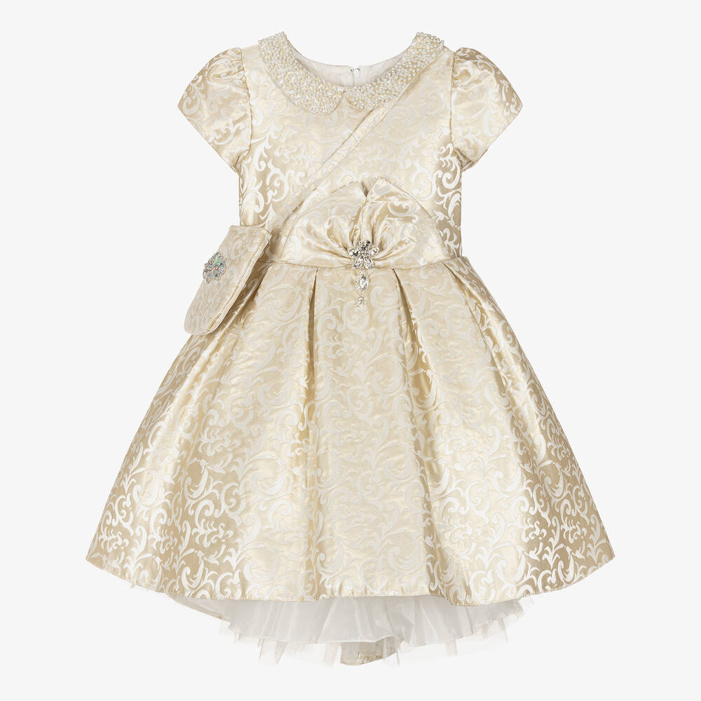 Romano-طقم فستان وحقيبة جاكارد لون ذهبي | Childrensalon Outlet