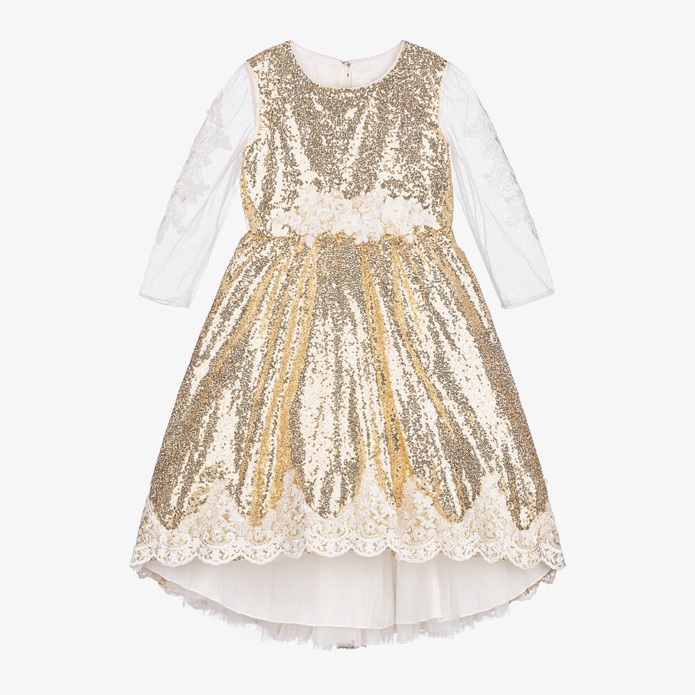 Romano-Girls Gold Sequinned Dress  | Childrensalon Outlet