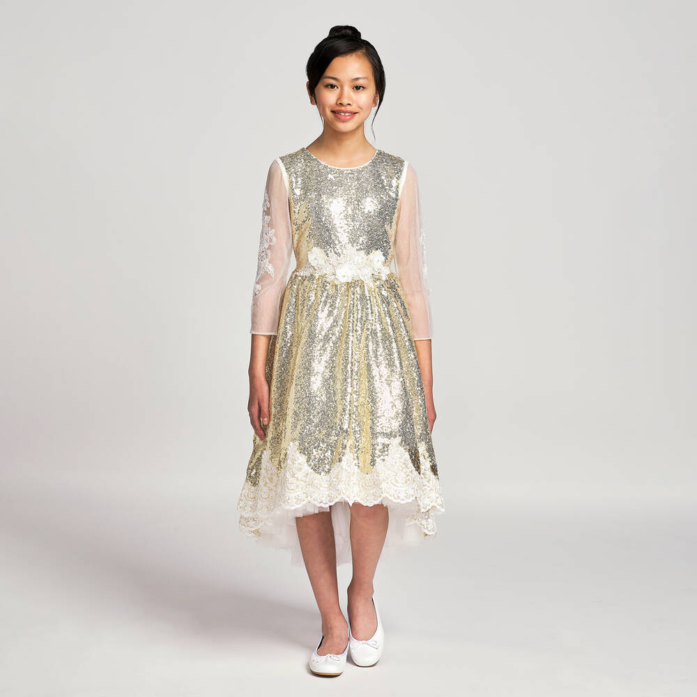 Romano-Girls Gold Sequinned Dress  | Childrensalon Outlet
