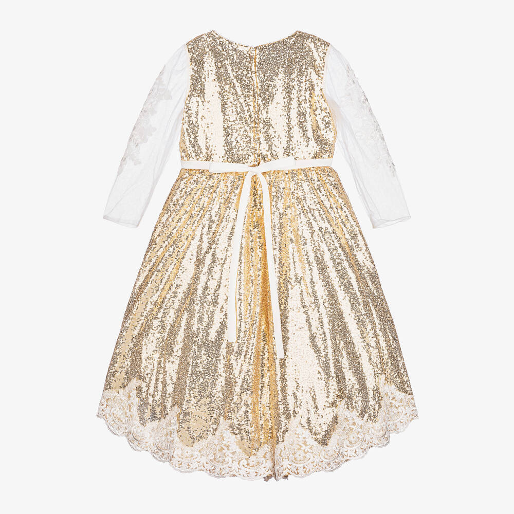 Romano-Girls Gold Sequinned Dress  | Childrensalon Outlet