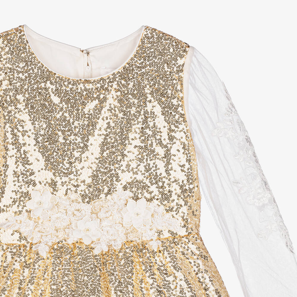Romano-Girls Gold Sequinned Dress  | Childrensalon Outlet