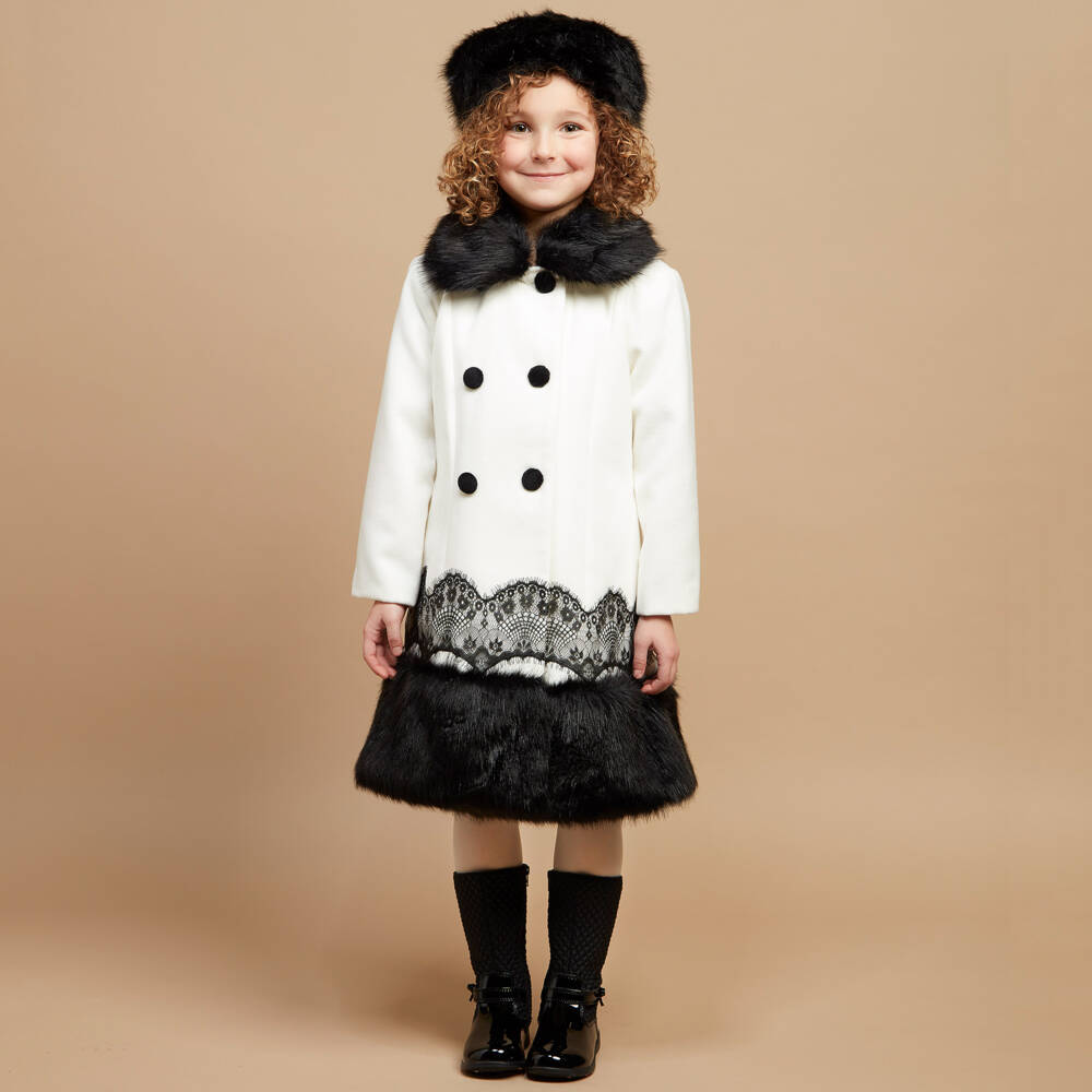 Romano Princess-Girls Ivory Coat & Faux Fur Hat Set | Childrensalon Outlet