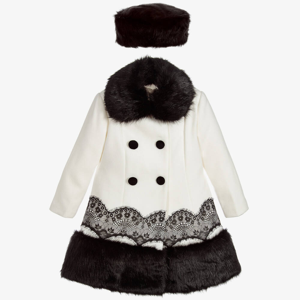 Romano Princess-Girls Ivory Coat & Faux Fur Hat Set | Childrensalon Outlet