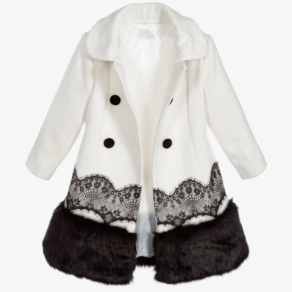 Romano Princess-Girls Ivory Coat & Faux Fur Hat Set | Childrensalon Outlet