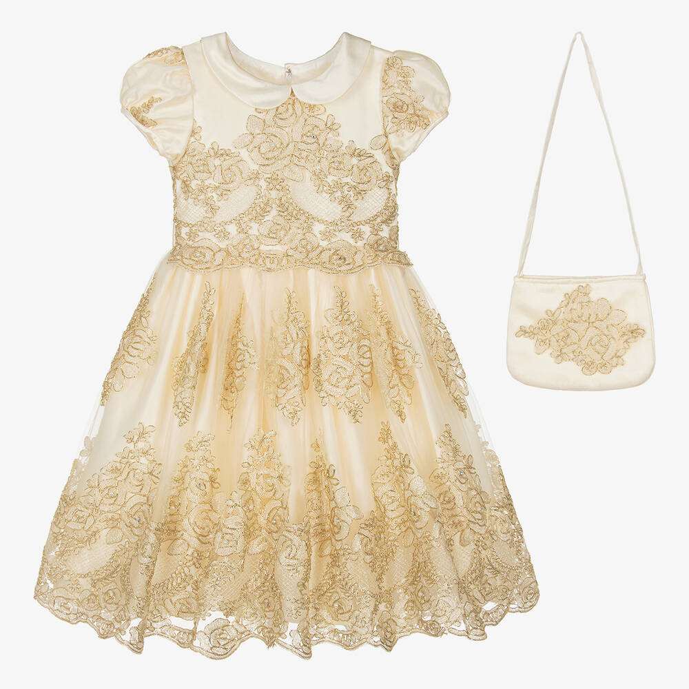 Roma e Toska-Кремово-золотистое платье с сумочкой | Childrensalon Outlet