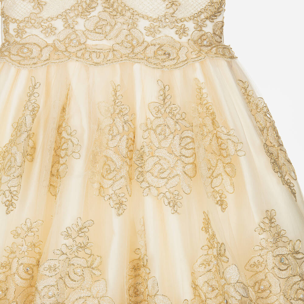 Roma e Toska-Кремово-золотистое платье с сумочкой | Childrensalon Outlet