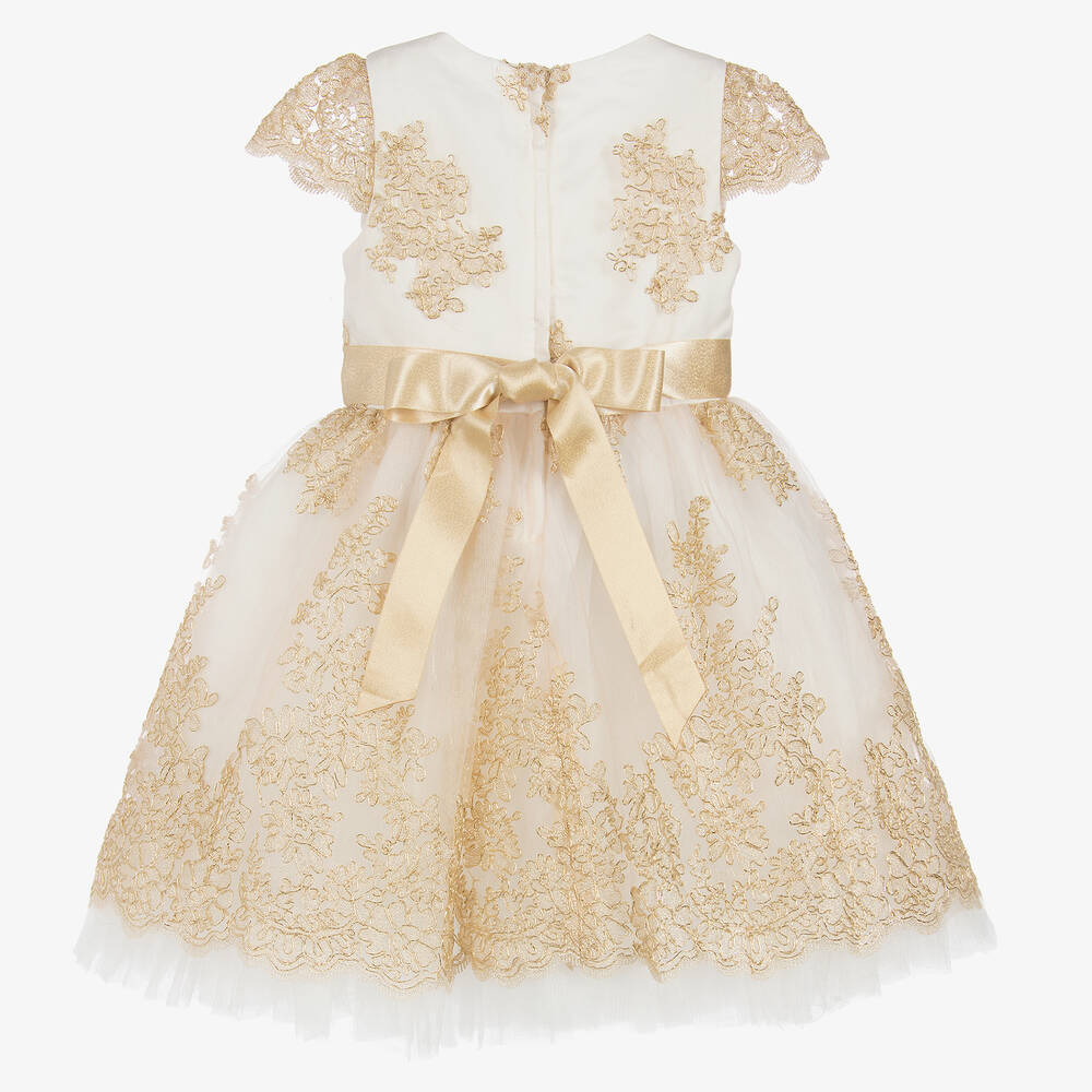 Romano-Girls Ivory & Gold Lace Dress Set | Childrensalon Outlet