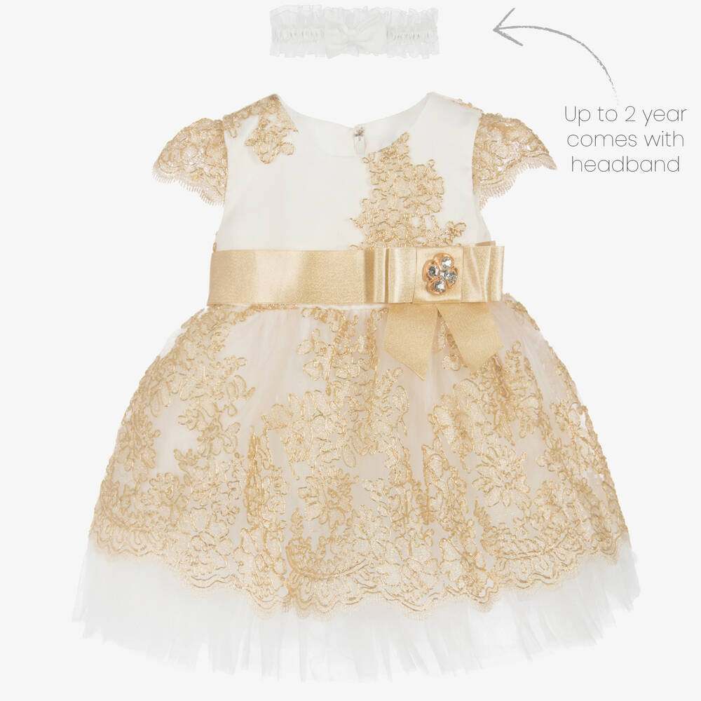 Romano-Girls Ivory & Gold Lace Dress Set | Childrensalon Outlet