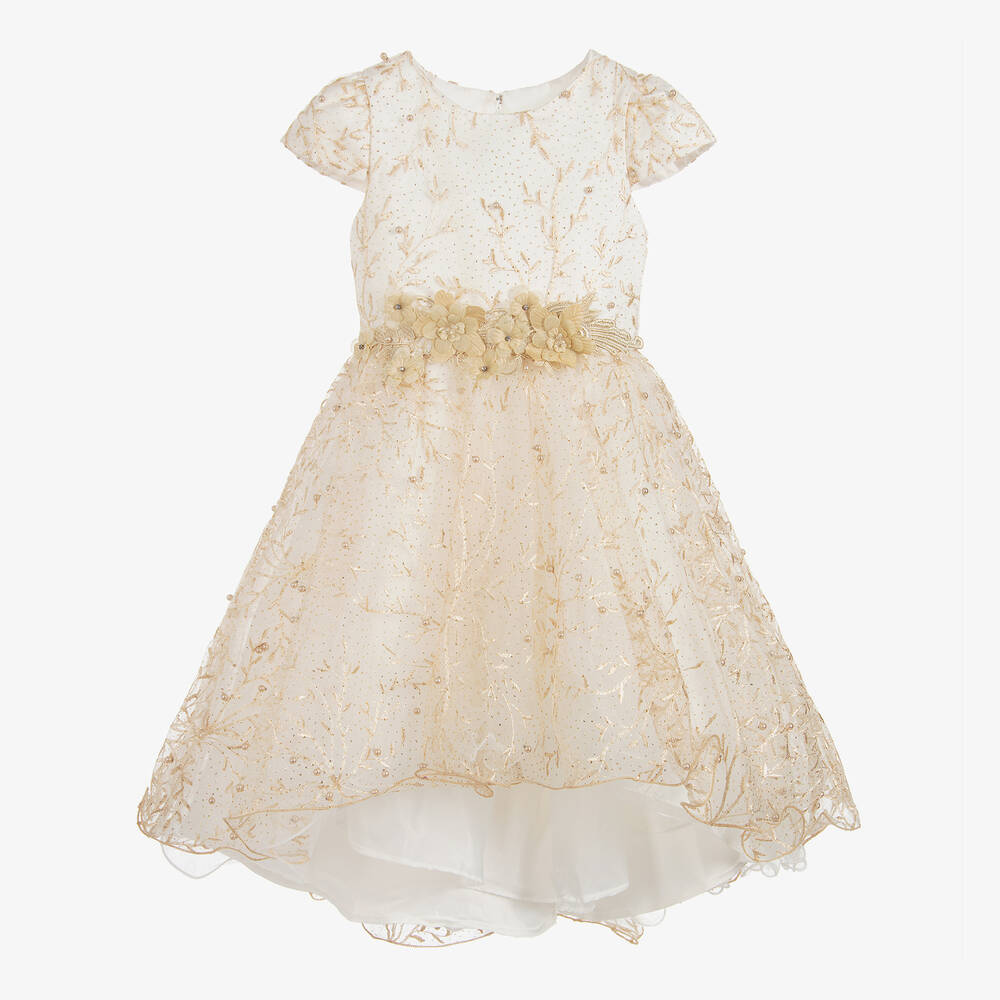 Romano-Girls Ivory & Gold Tulle Dress | Childrensalon Outlet