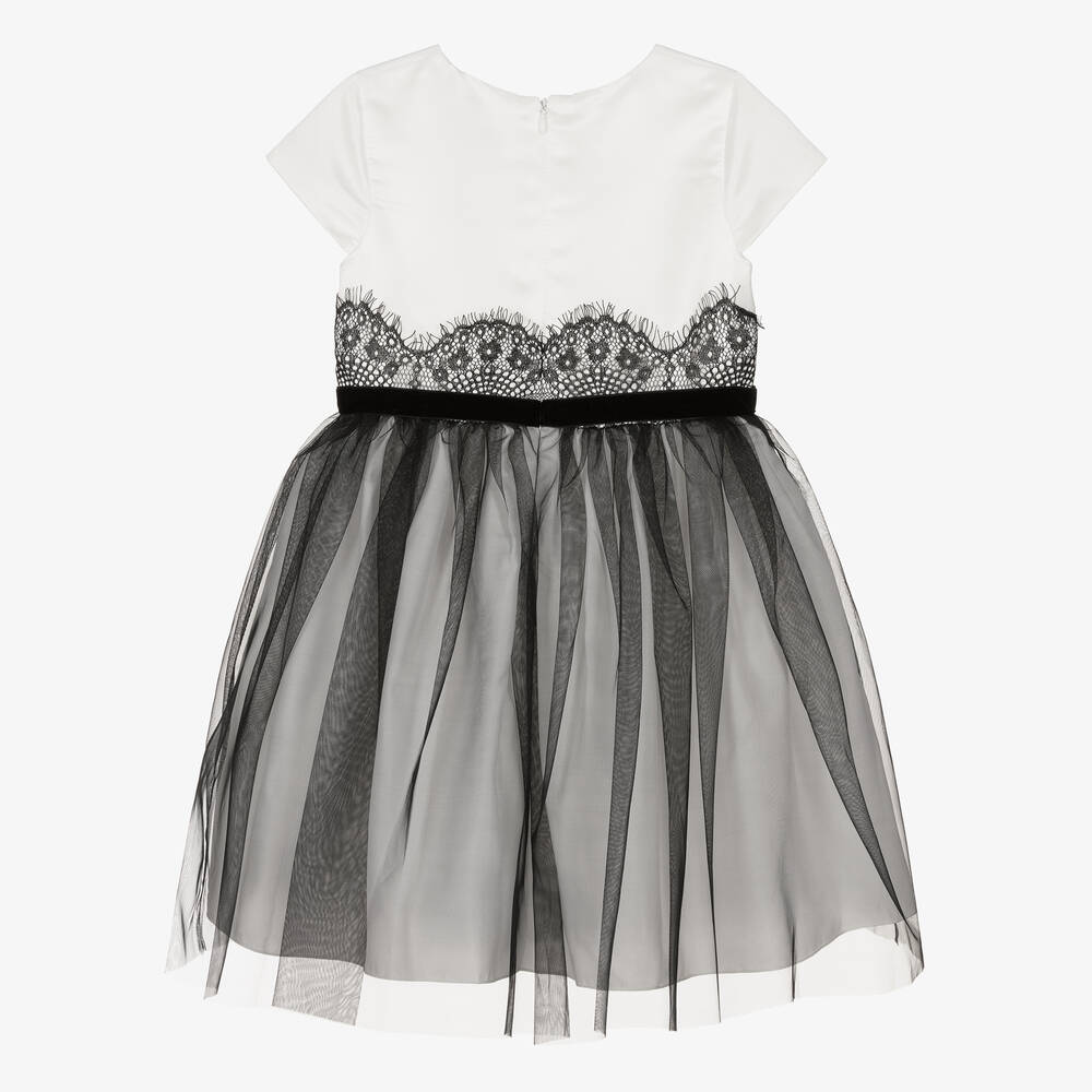 Romano - Girls Ivory Satin & Black Tulle Dress | Childrensalon Outlet