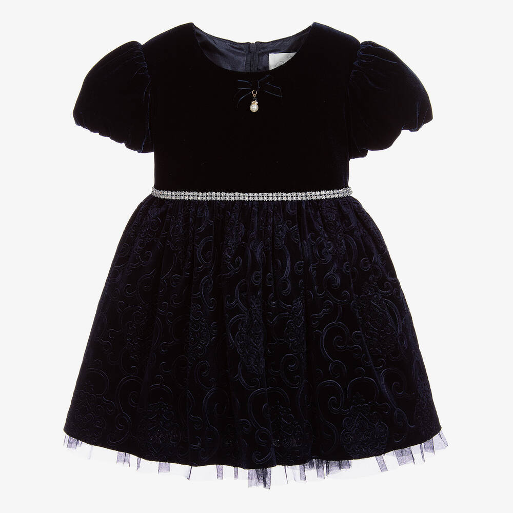 Romano Princess-Girls Navy Blue Velvet Dress | Childrensalon Outlet