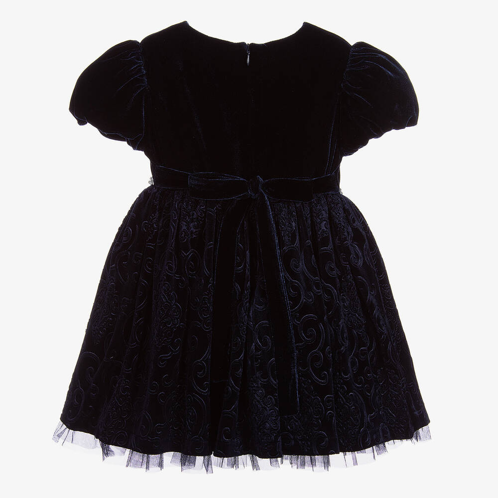 Romano Princess-Girls Navy Blue Velvet Dress | Childrensalon Outlet