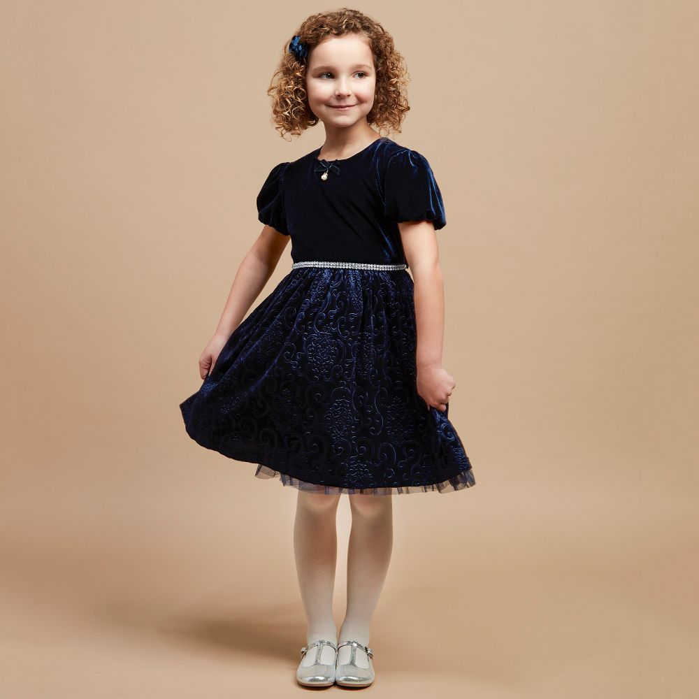 girls navy velvet dress