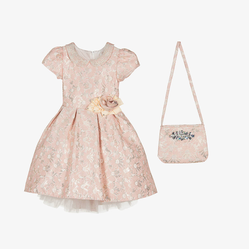Romano-Girls Pink Floral Brocade Dress Set | Childrensalon Outlet