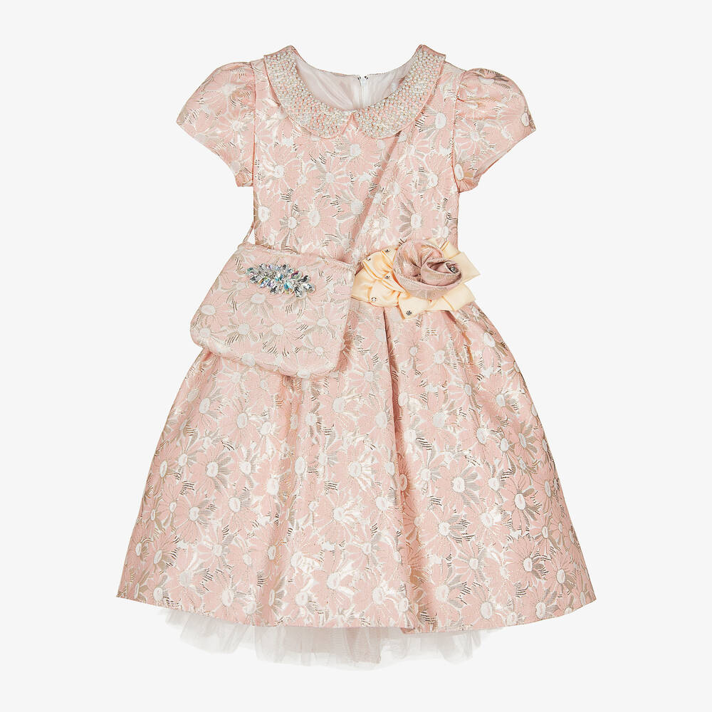Romano-Розовое парчовое платье в цветочек для девочек | Childrensalon Outlet