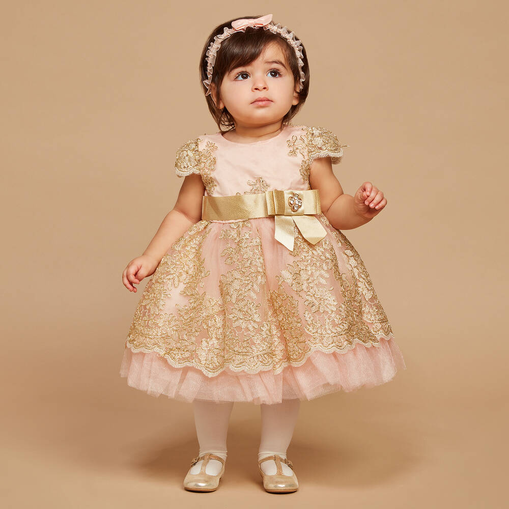 Romano-Girls Pink & Gold Lace Dress Set | Childrensalon Outlet