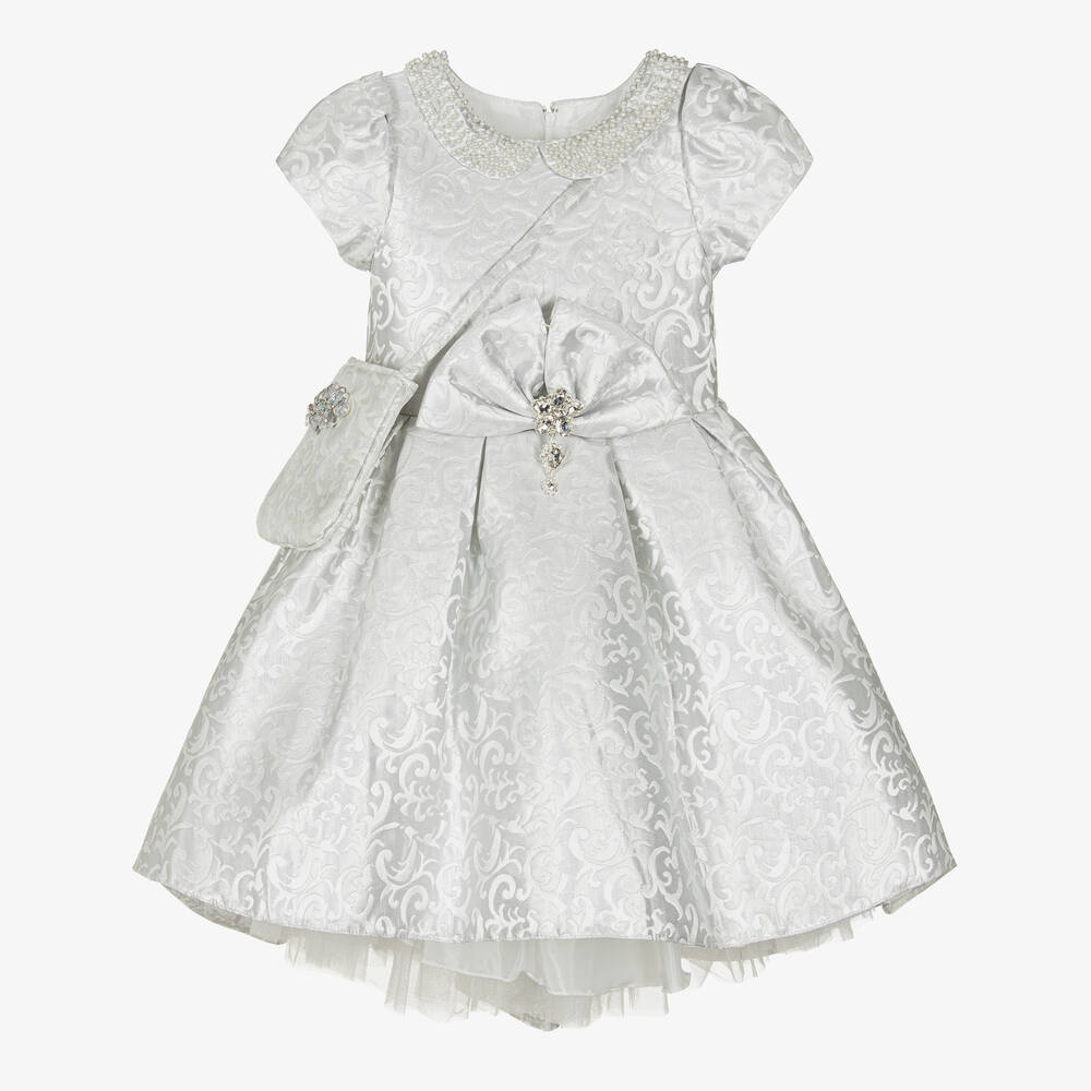 Romano-طقم فستان وحقيبة جاكارد لون فضي | Childrensalon Outlet