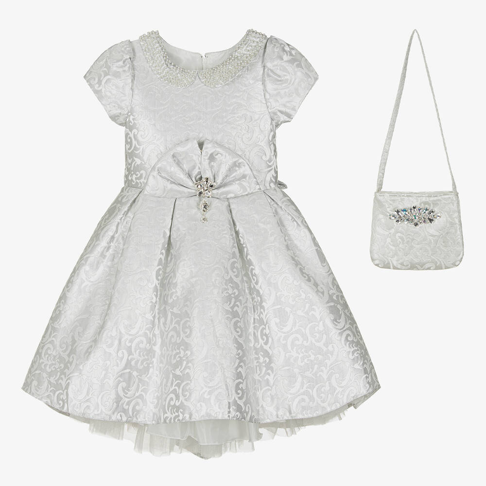 Romano-Girls Silver Jacquard Dress Set | Childrensalon Outlet