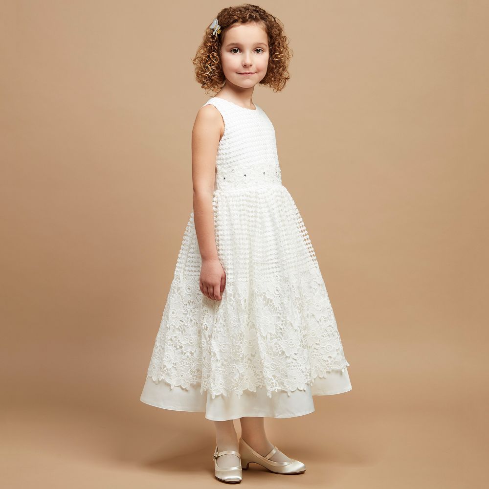 Girls white top lace dress