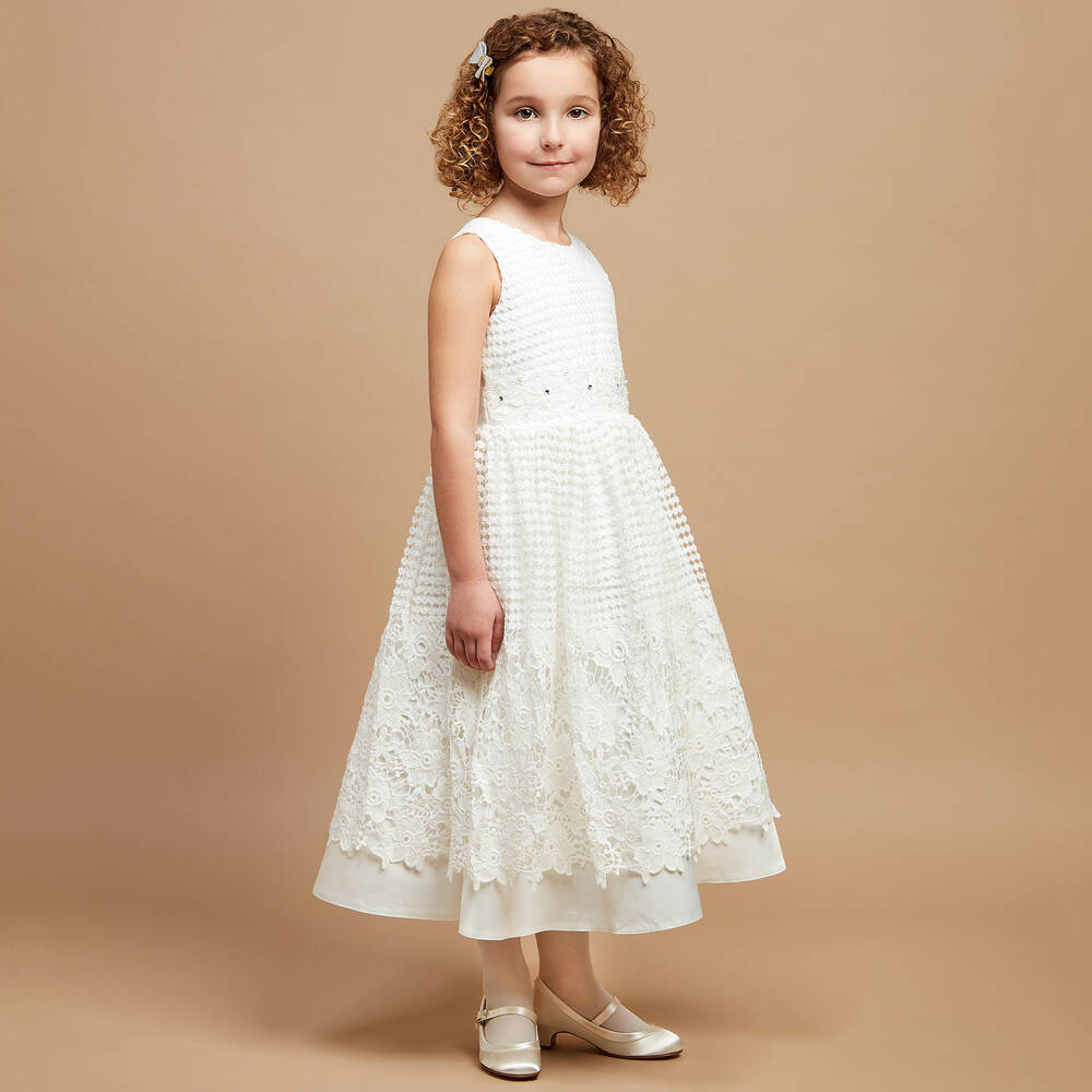 Girls white lace dress top
