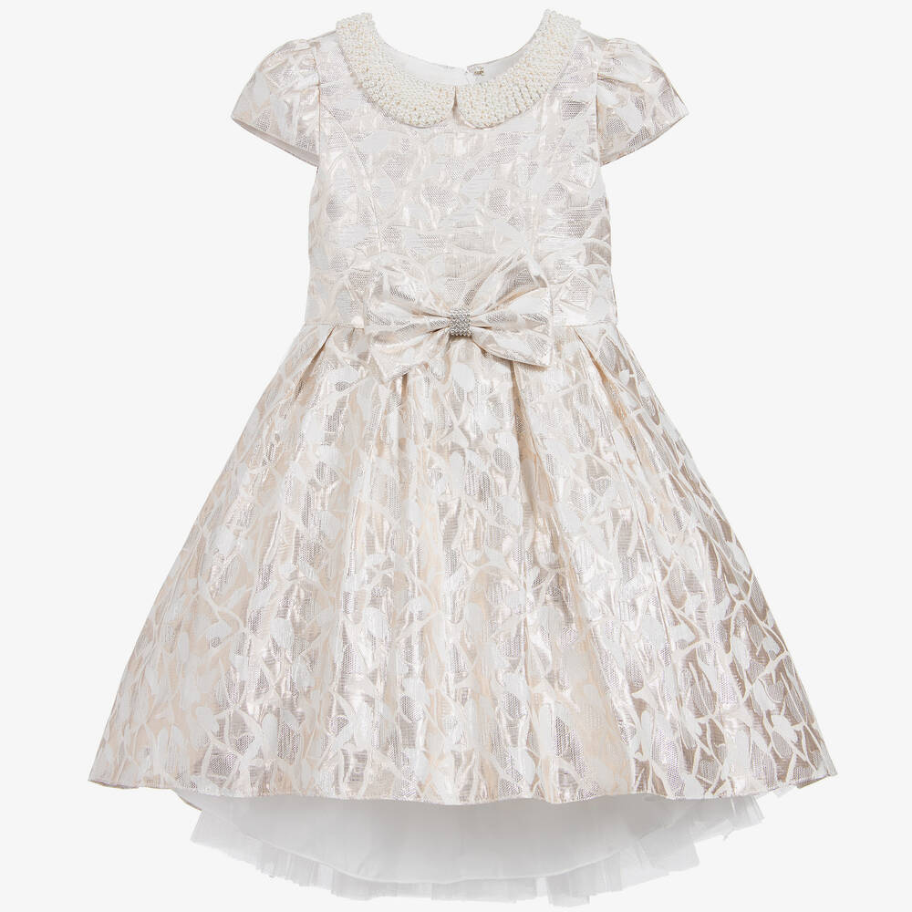 Romano Princess-Gold Brocade Pearl Dress | Childrensalon Outlet