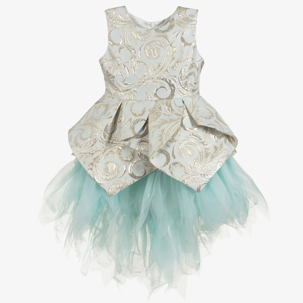 Romano Princess - Robe dorée et verte en brocart | Childrensalon