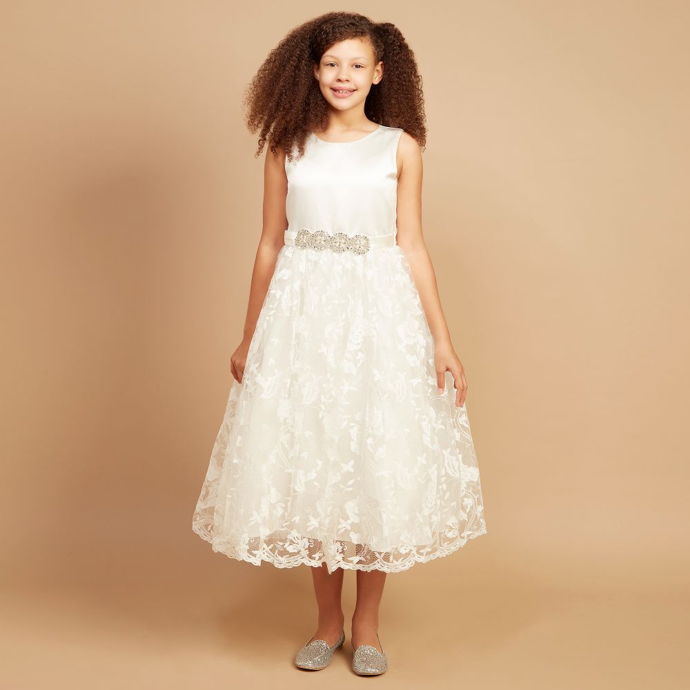 Romano Princess-Ivory Floral Lace Dress & Bag  | Childrensalon Outlet