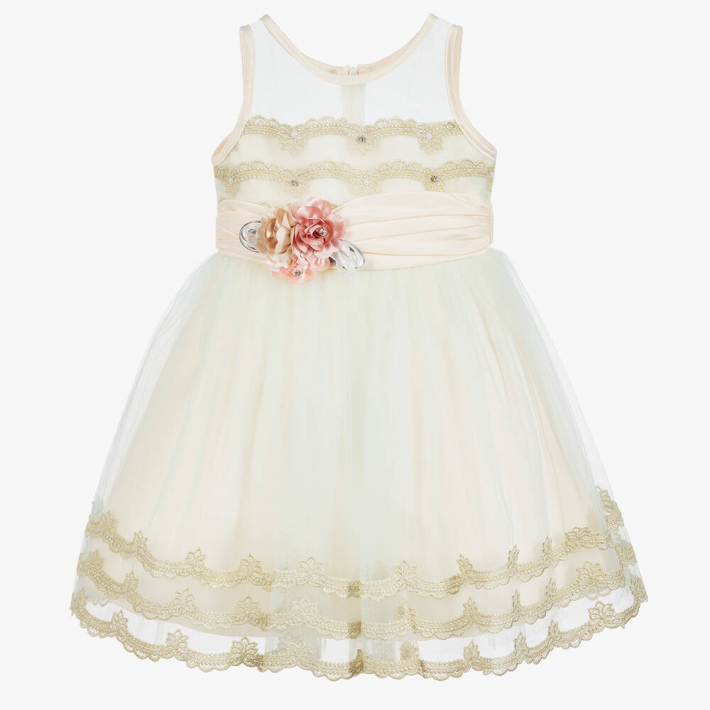Pale Blue Gold Tulle Dress