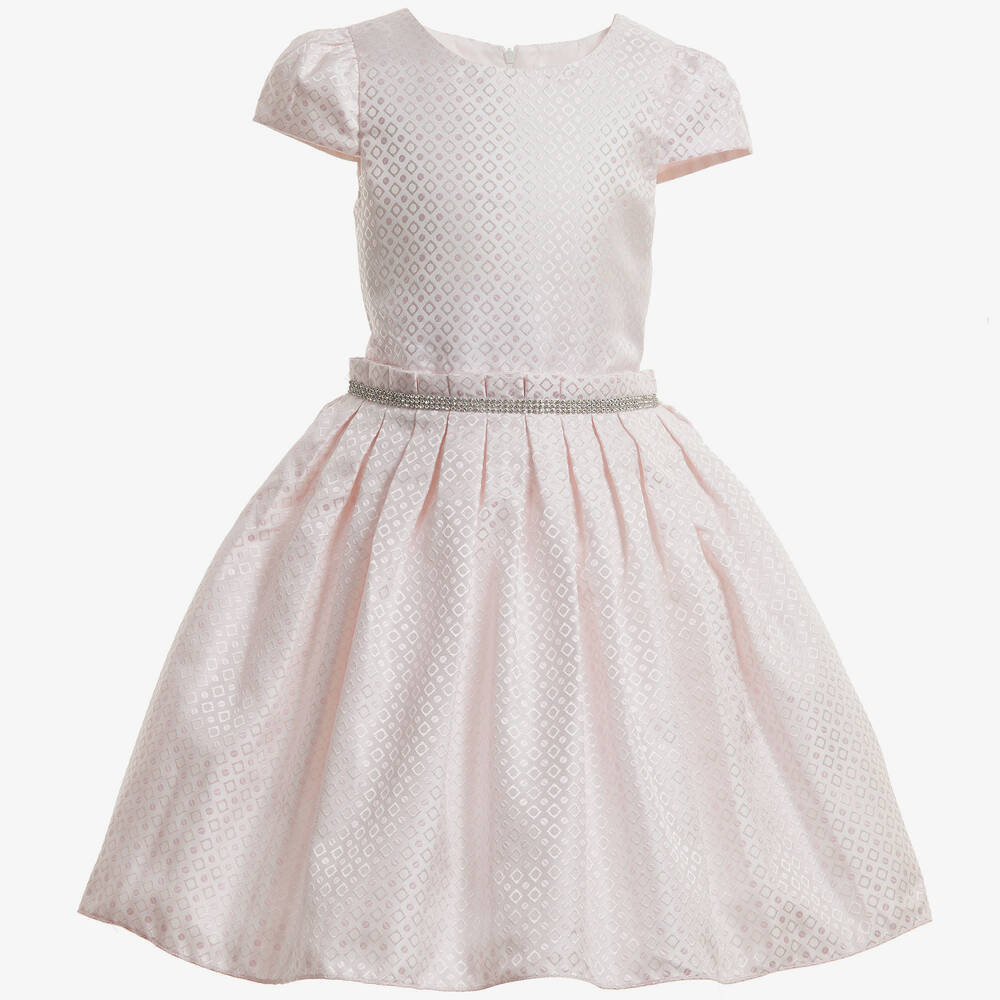 Romano Princess - Pale Pink Satin Dress with Diamanté Trim | Childrensalon